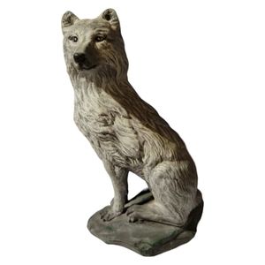 Vtg Handcrafted Gray Sitting Wolf Ceramic Statue Figurine Signed HL